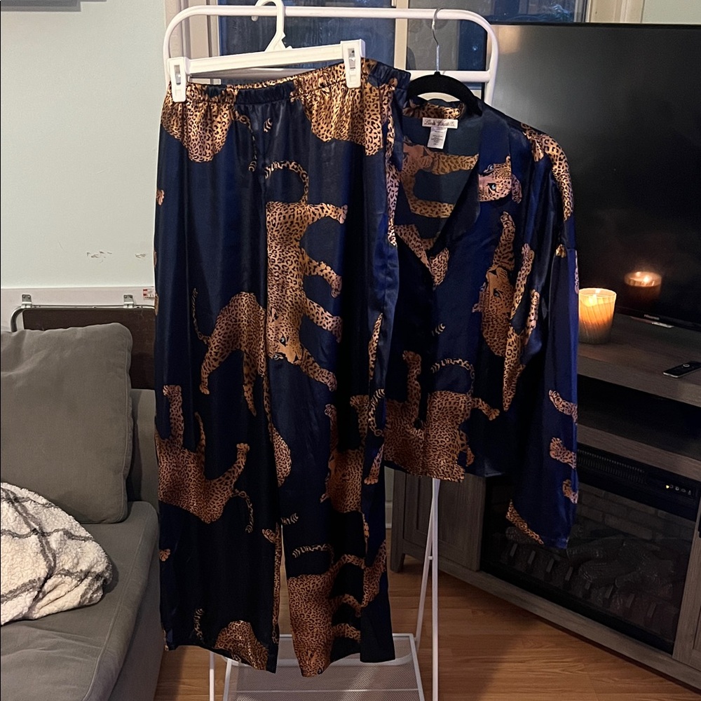 Linea Donatella Navy and Tan Leopard Pajama Set